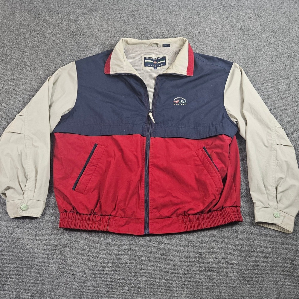 Vintage 90s Members Only‎ Mariner Jacket XL Long Red Blue Colorblock Nautical